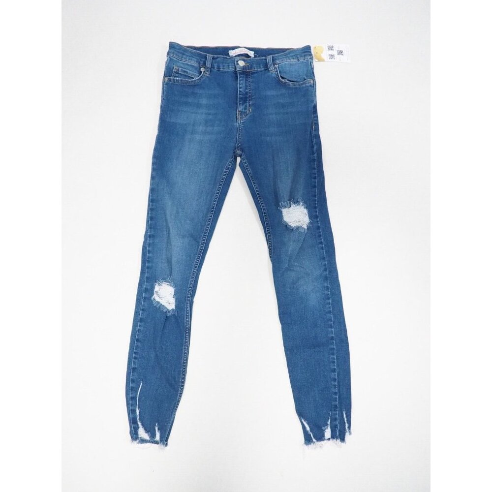 Free People Blue Distressed Denim Ankle Skinny Jeans, Size 27